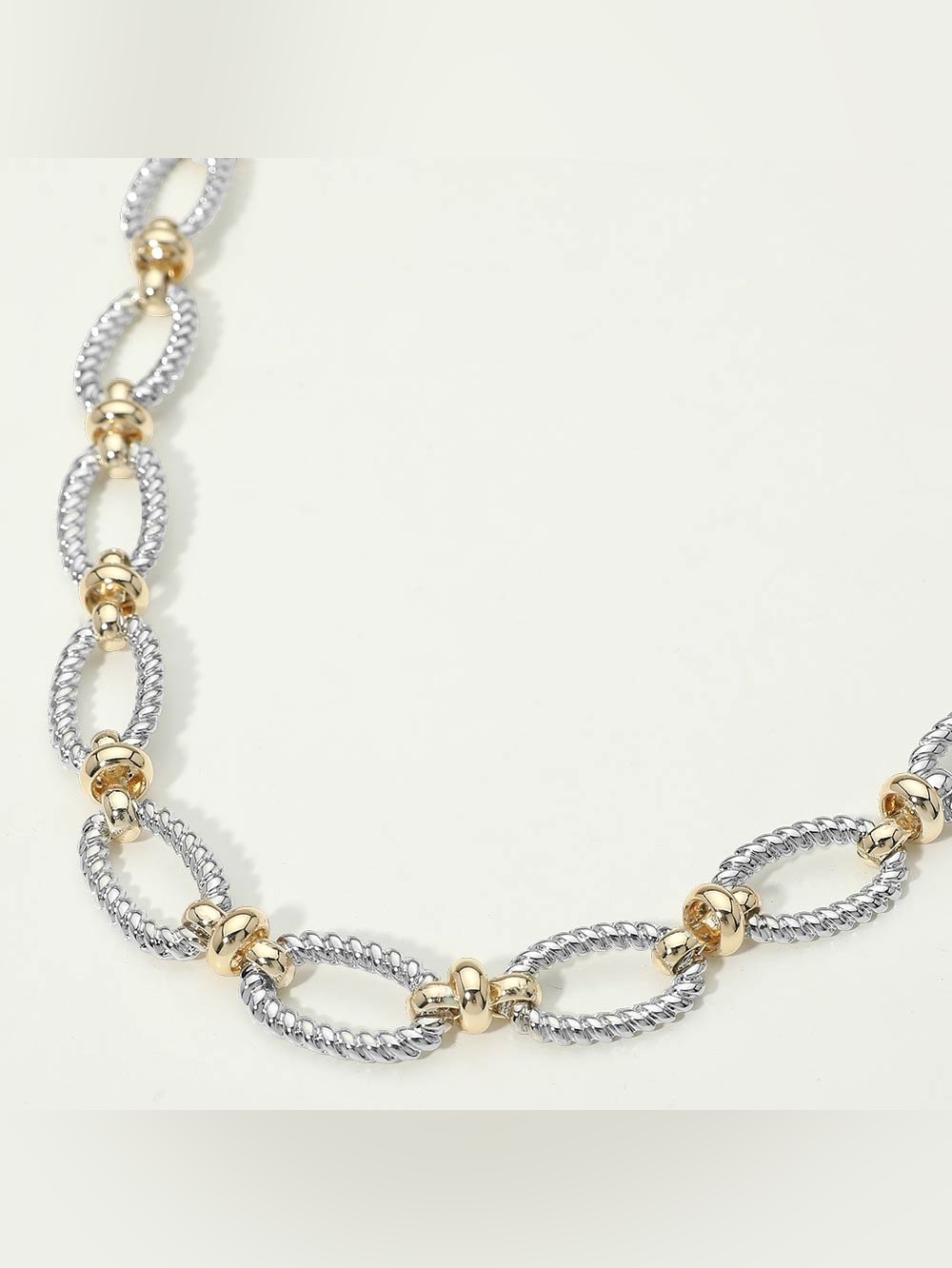 14K Gold Plated Two Tone Textured Oval Link Toggle Necklace